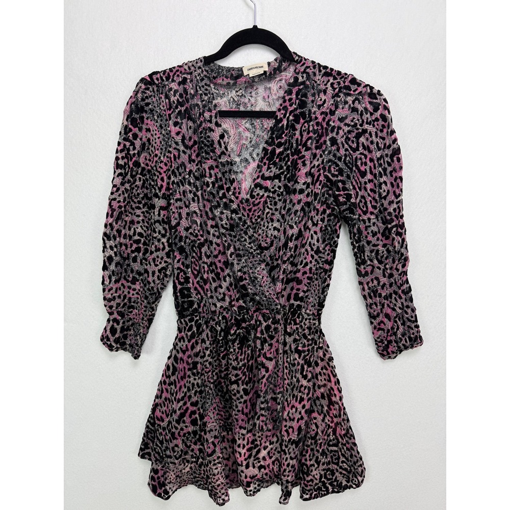 Zadig & Voltaire Mini Dress Pink & Black long sleeve Burnout Boho S French Girl
